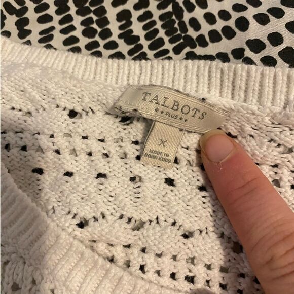 Talbots Plus size XL Crochet Knit White Neutral Coastal Sweater - Picture 3 of 6